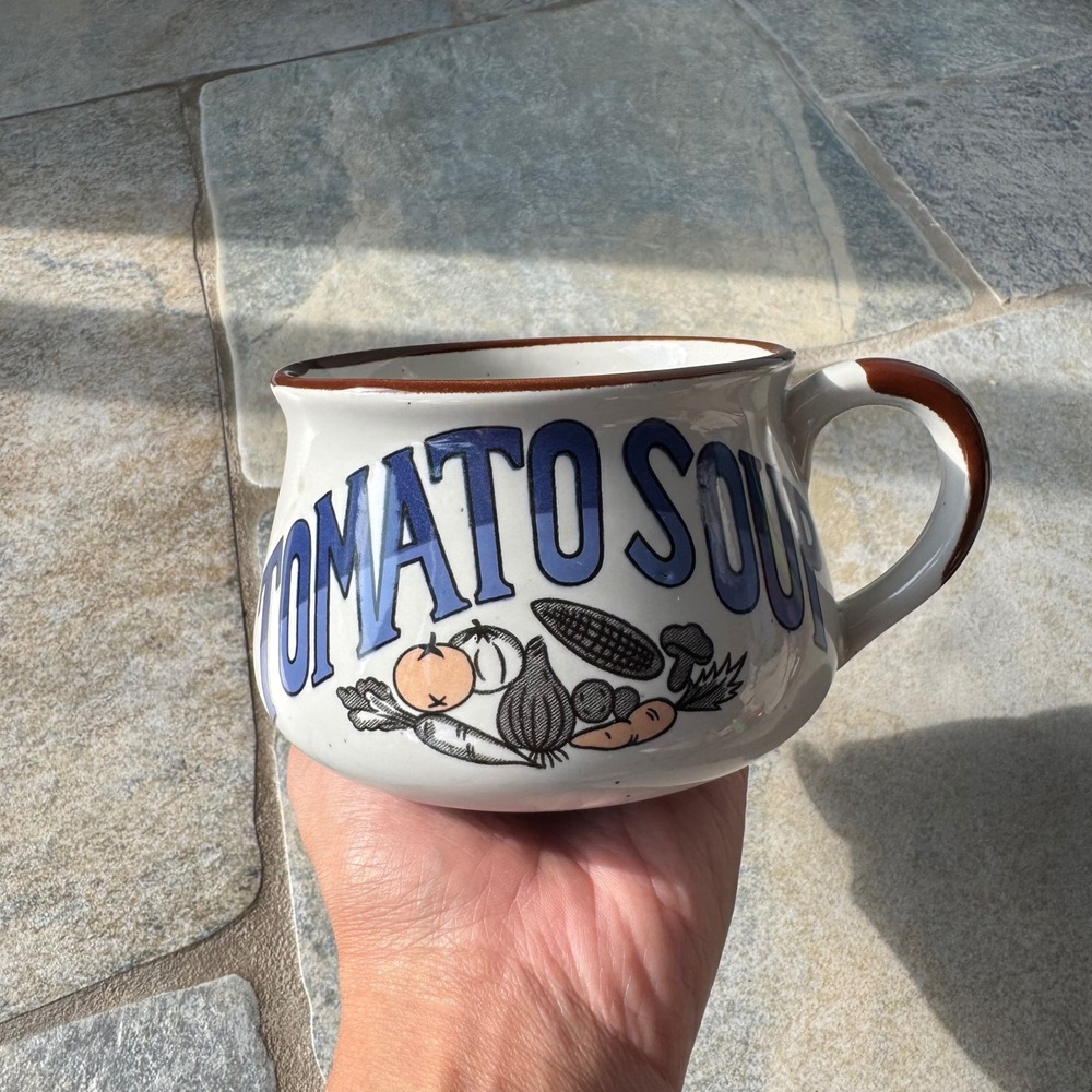Vintage Stoneware Tomato Soup Mug‎ Crock Korea Cottagecore Farmhouse 2.75"x4.5"